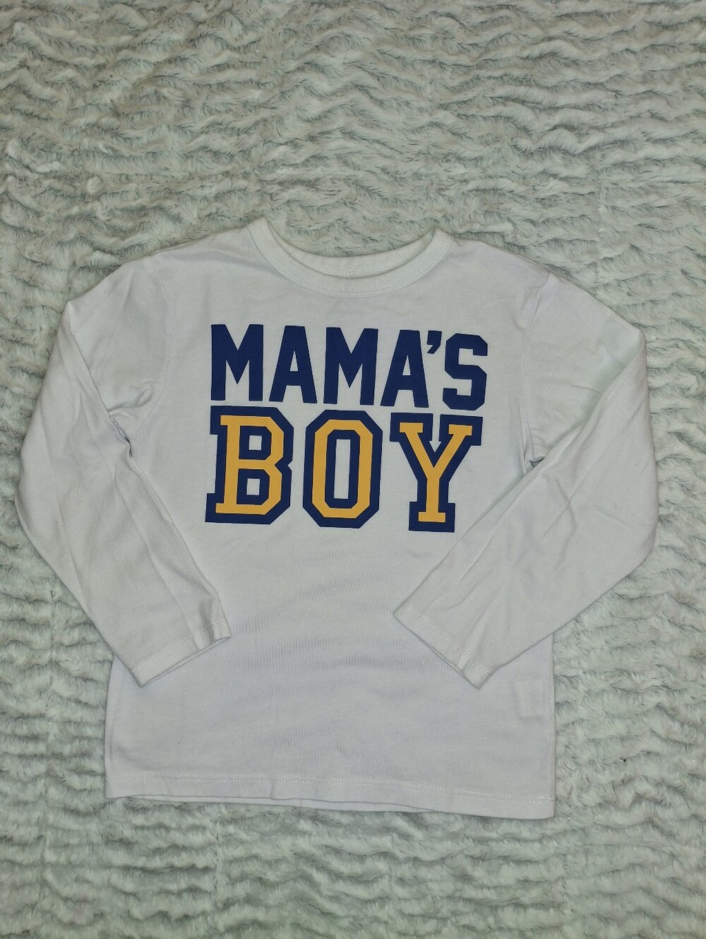 The Children's Place White Long-Sleeve Top with Navy & Yellow 'MAMA'S BOY'